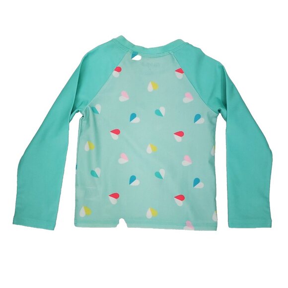 Cat & Jack Rash Guard Toddler Girls 4T Aqua Green Hearts UV\UPF Long Sleeve - Picture 4 of 5